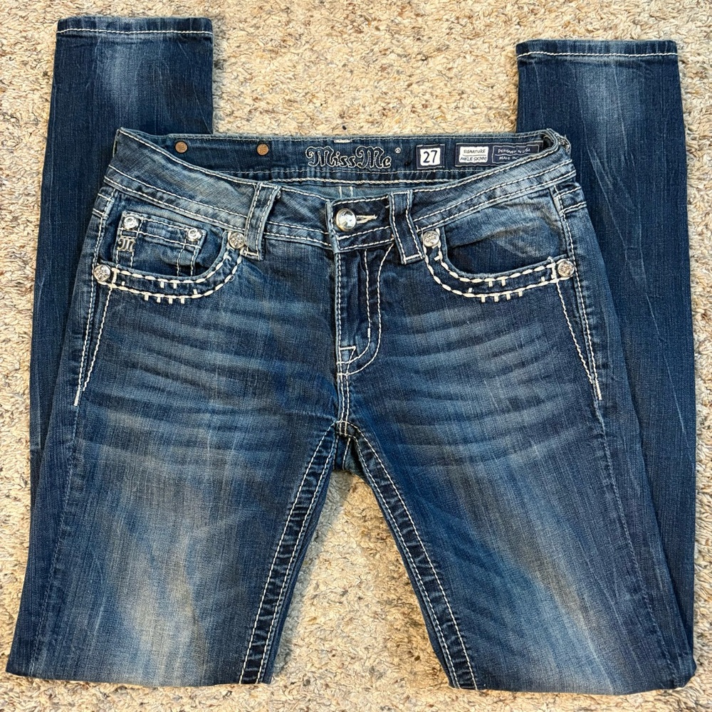 Miss Me Women's Skinny Jeans - Distressed Dark Blue Wash